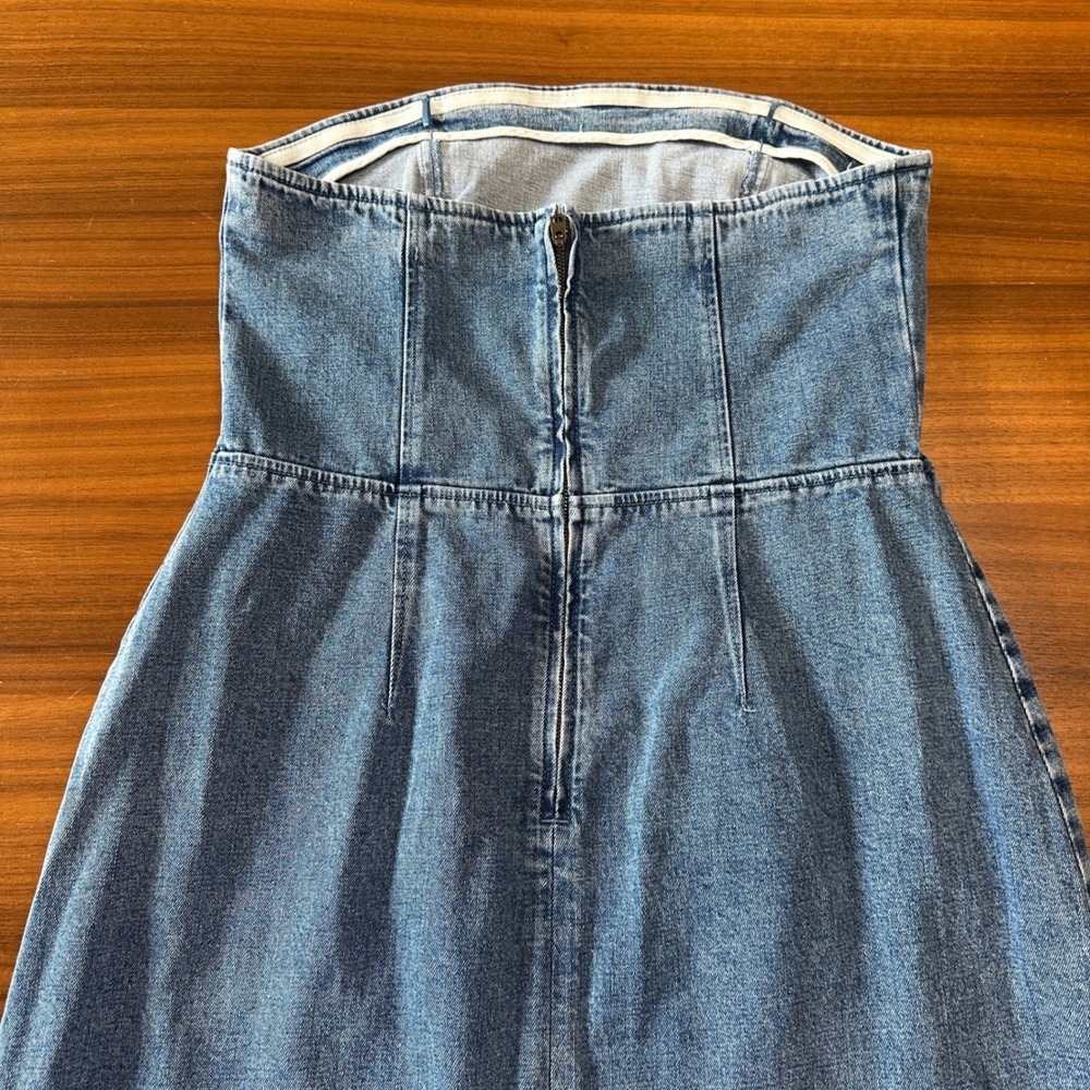 Abercrombie & Fitch Strapless Denim Midi Dress Large Stretch Bodycon Corset NWT - Picture 9 of 13